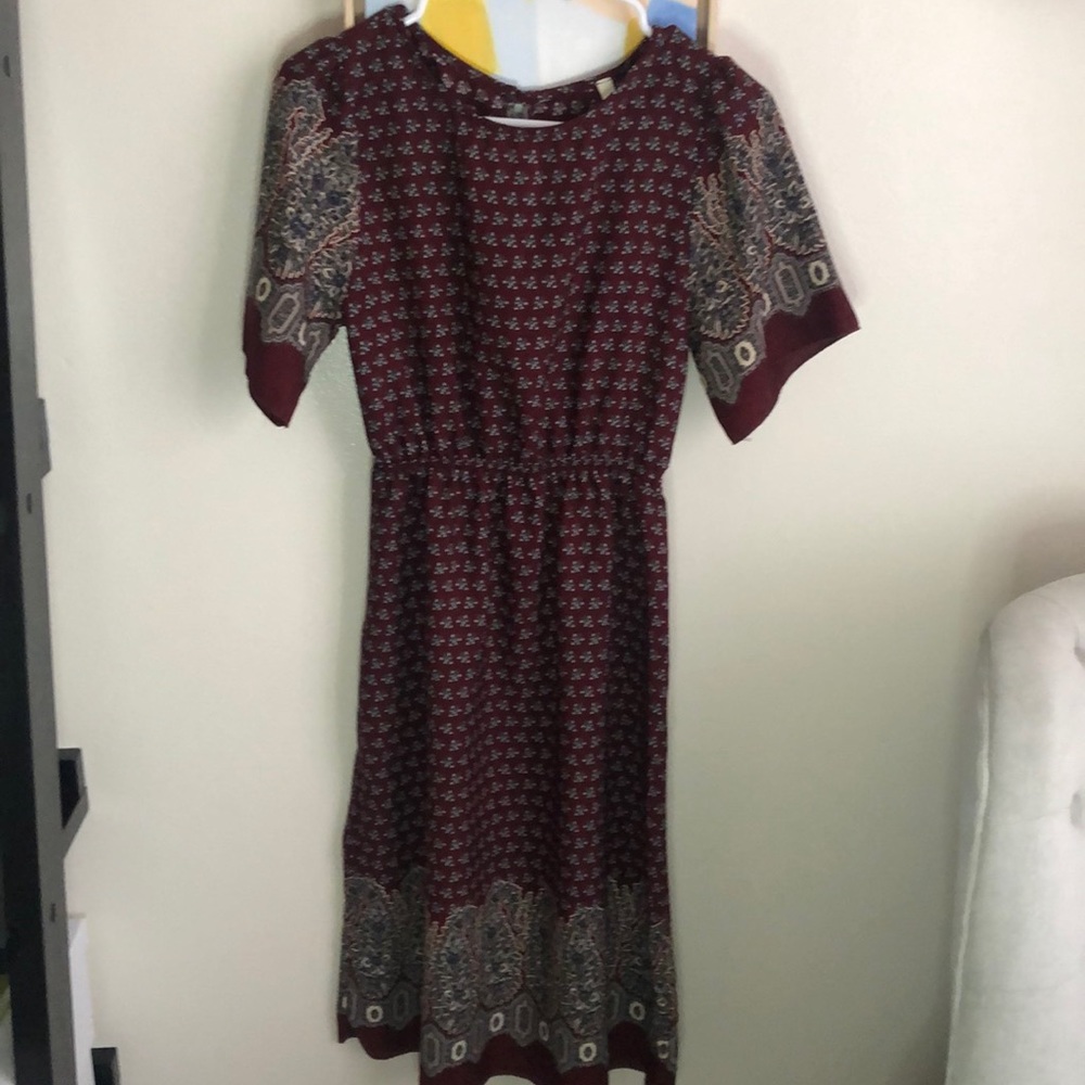Orange Creek Burgandy Print Dress